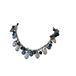Silver Clear Blue Beads Baubles Facets Necklace Lovely
